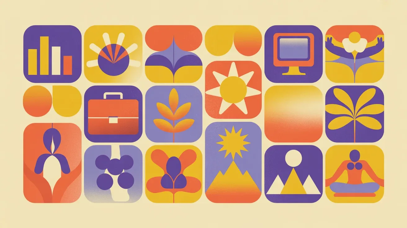 Retro illustration of balanced corporate retreat agenda with work sessions and restoration time