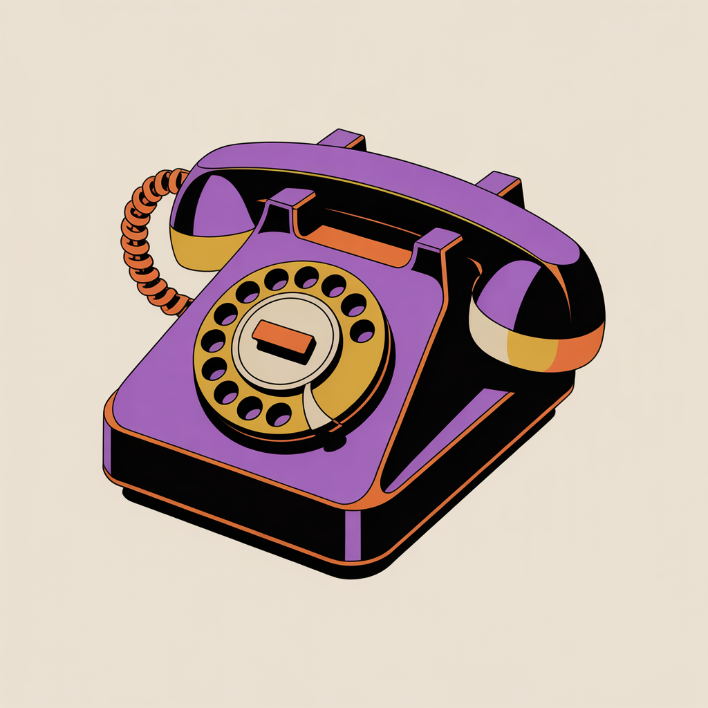 Retro telephone illustration inviting visitors to contact Purple Wave Creative email marketing agency