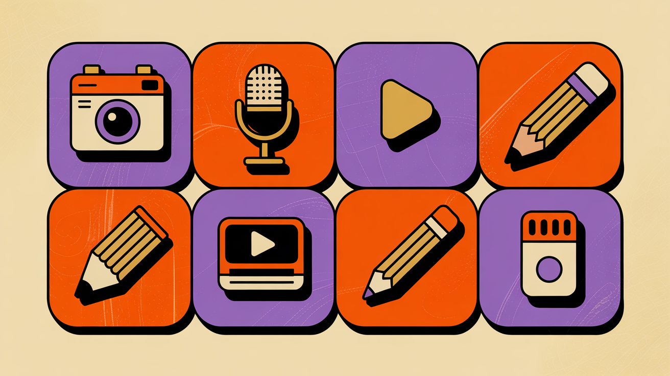 Retro illustration of a content calendar with different post types representing social media content planning for associations