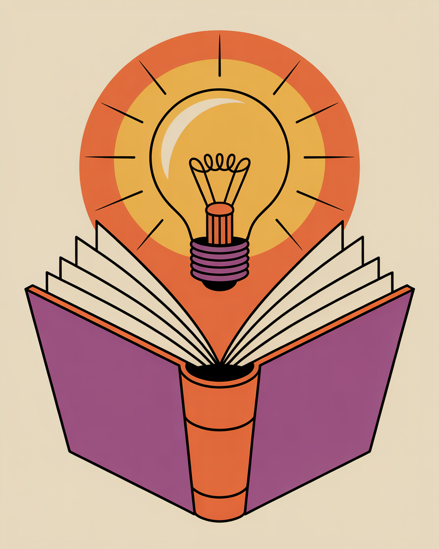 Retro book and lightbulb illustration representing knowledge transfer and association team empowerment