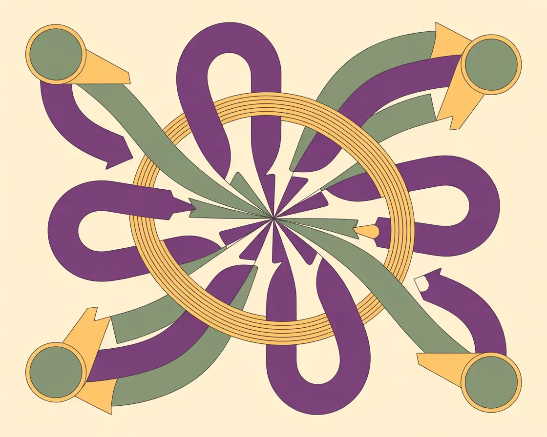 Retro illustration of event follow-through with relationships continuing and momentum sustained