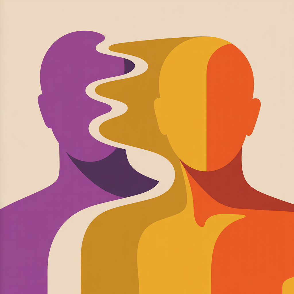 Retro connected figures illustration representing relationship-focused real estate marketing