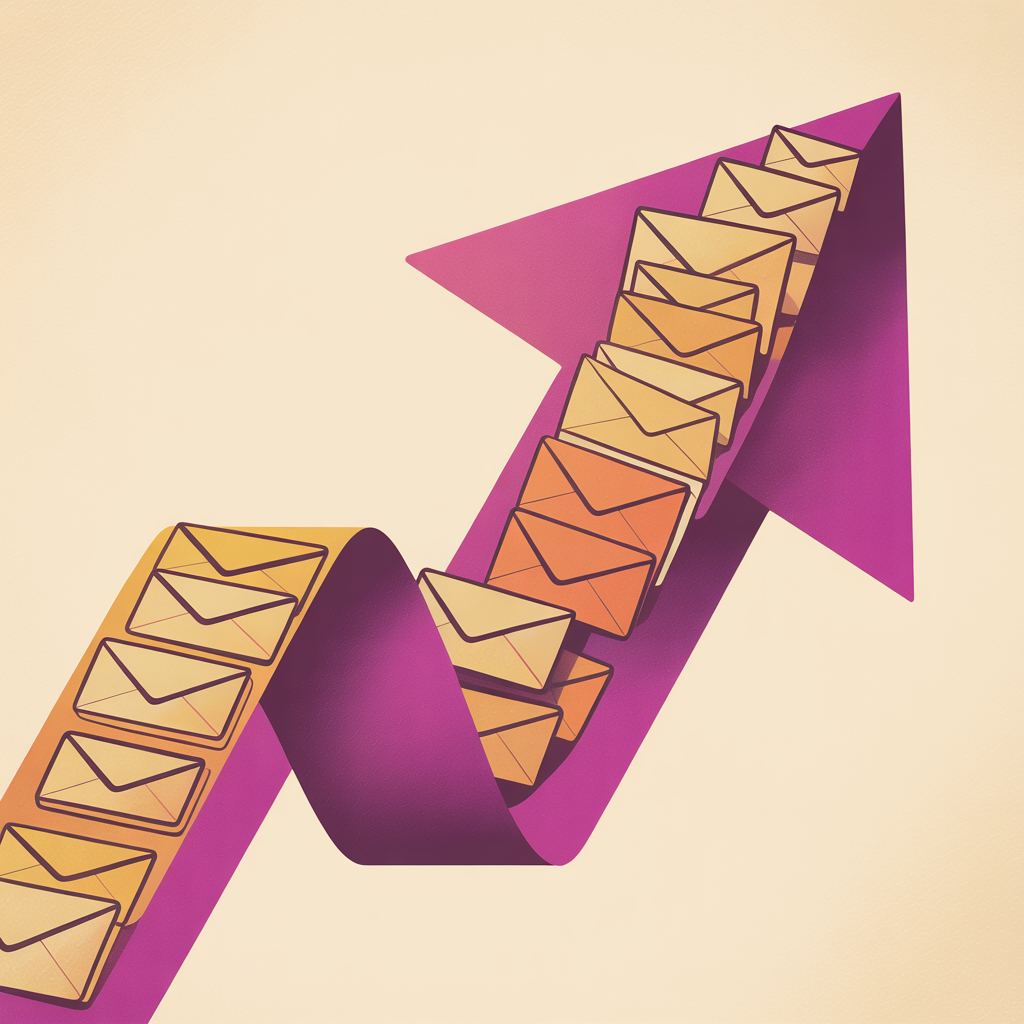 Retro upward arrow with envelopes illustration representing email list building services