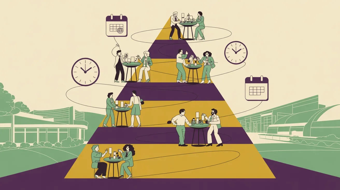 Retro illustration of strategic fundraising event ticket pricing tiers with diverse table captains selling