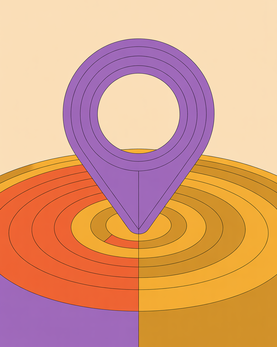 Retro map pin with radiating circles illustration representing local seo services
