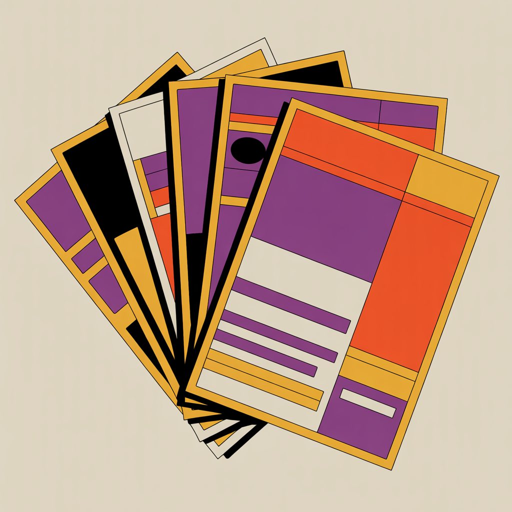 Retro fanned print materials illustration representing marketing collateral design services