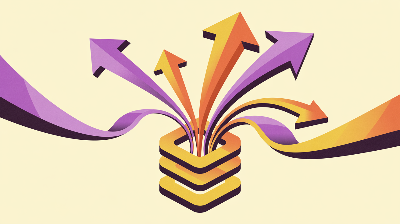 Retro illustration of multiple revenue streams flowing into an association representing diversified non-dues income sources