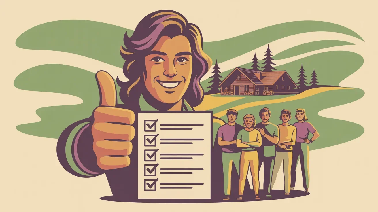 Retro illustration of confident DIY corporate retreat planner with simple checklist and small team