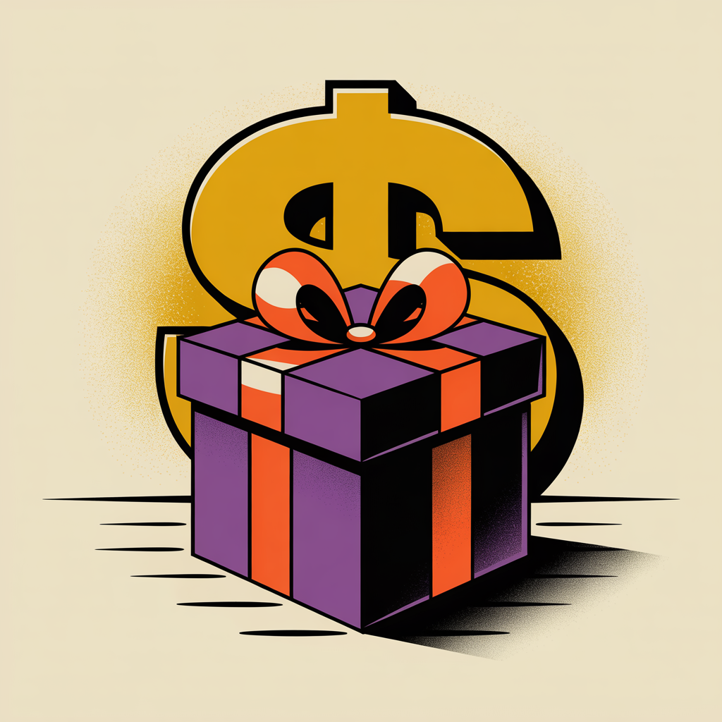 Retro gift box and price tag illustration representing value-first email marketing approach