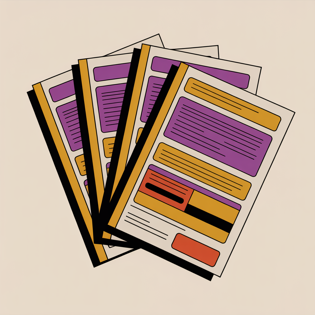 Retro documents illustration representing marketing materials and collateral for realtors