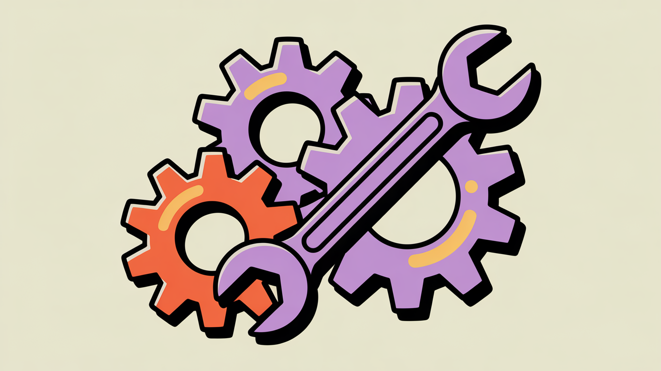 Retro illustration of gears and a wrench representing ongoing affinity program management and maintenance
