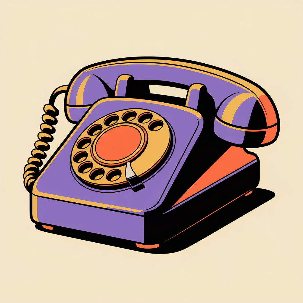 Retro telephone illustration inviting visitors to contact Purple Wave Creative web design agency