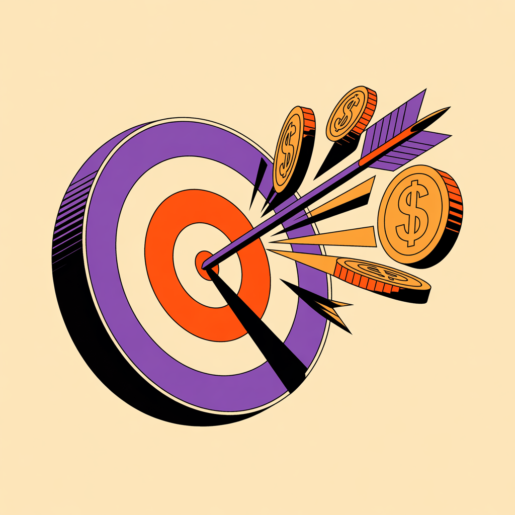 Retro target and dollar sign illustration representing digital advertising services for small businesses
