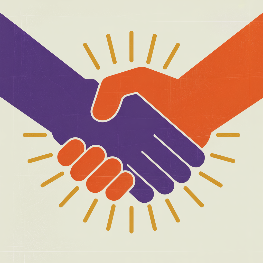 Retro handshake illustration representing partnership between Purple Wave Creative and real estate agents