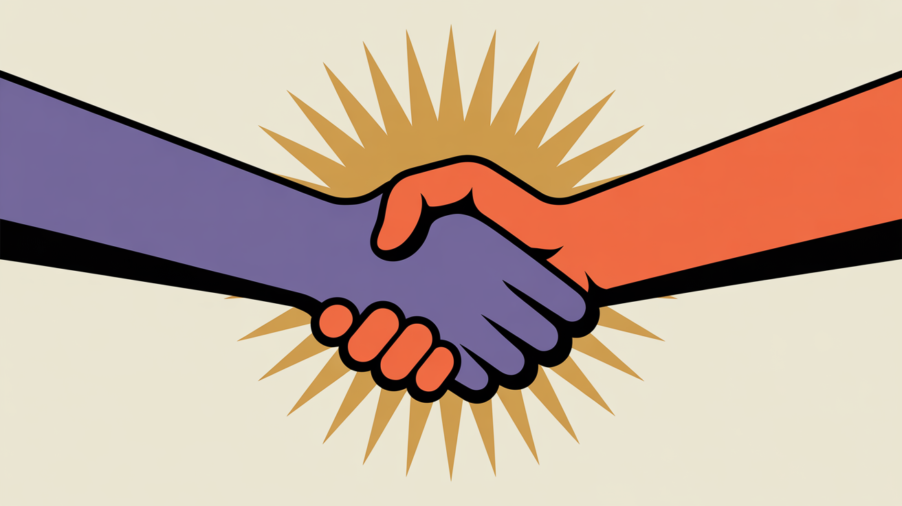 Retro illustration of a handshake with a star badge representing corporate sponsorship partnerships for associations