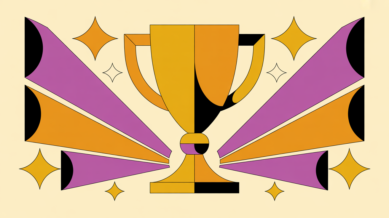 Retro illustration of a trophy with celebratory rays representing volunteer appreciation and recognition programs