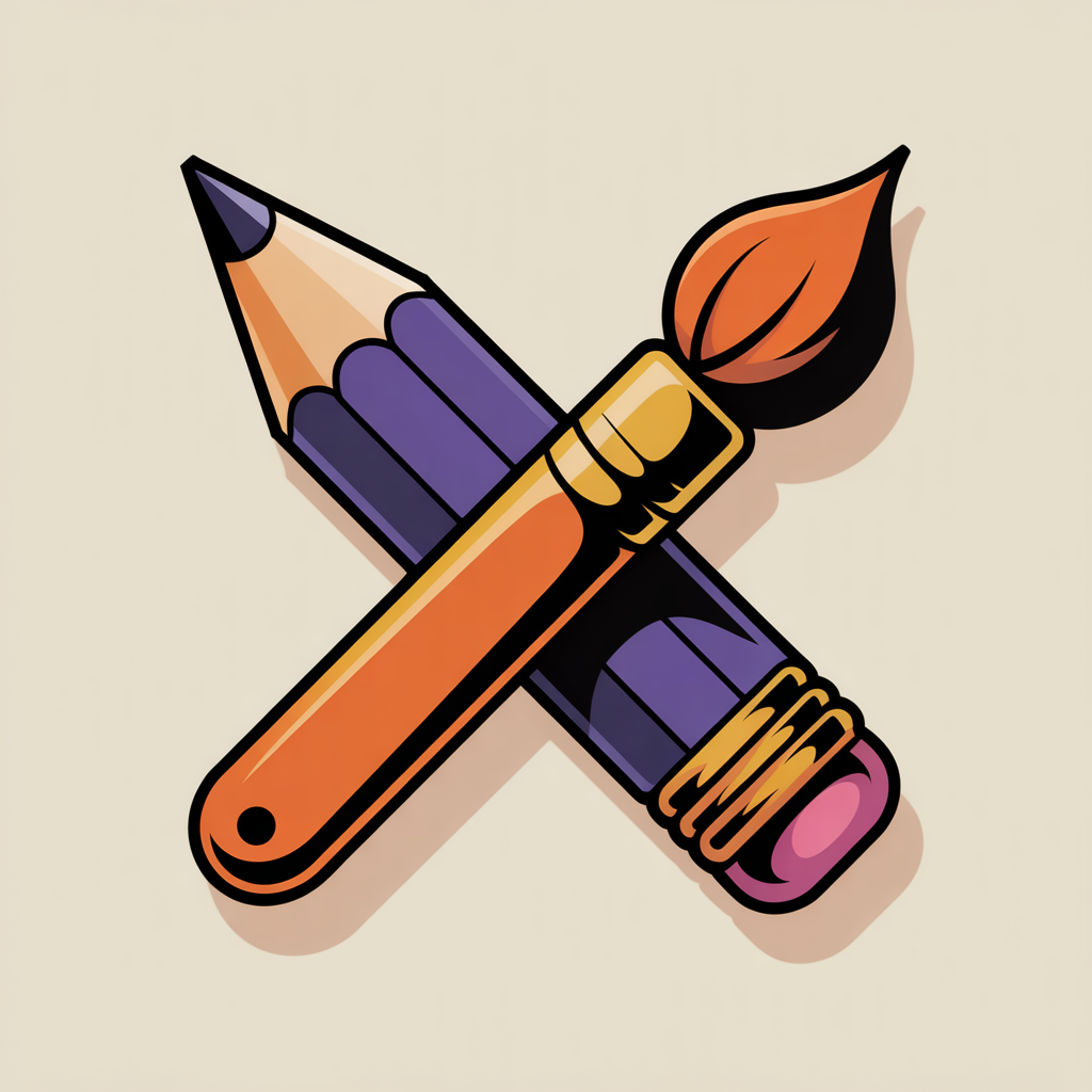 Retro pencil and paintbrush illustration representing social media content creation