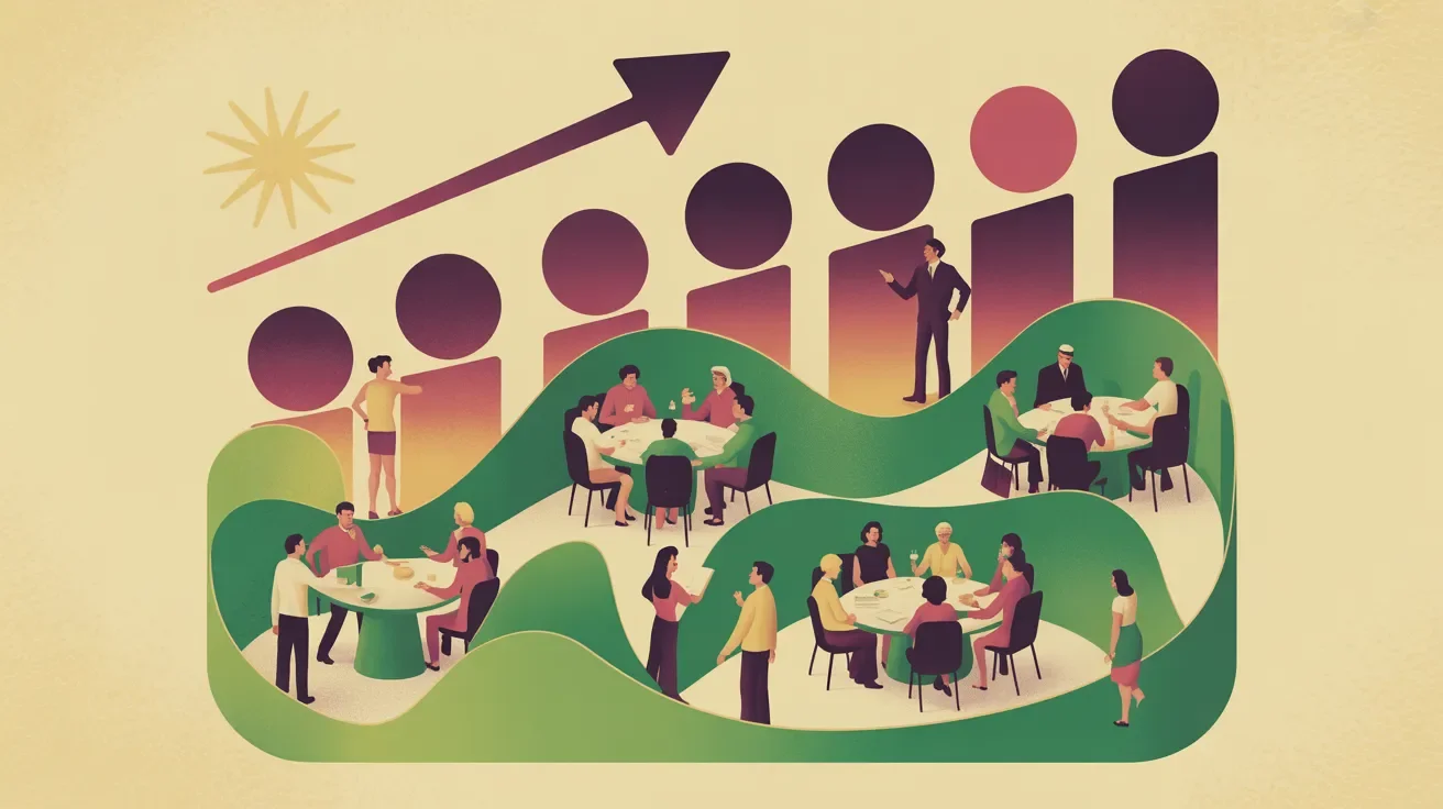 Retro illustration of diverse members returning to association events with retention rates climbing