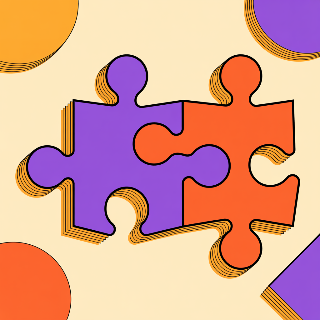 Retro puzzle pieces illustration representing right fit partnership for social media marketing
