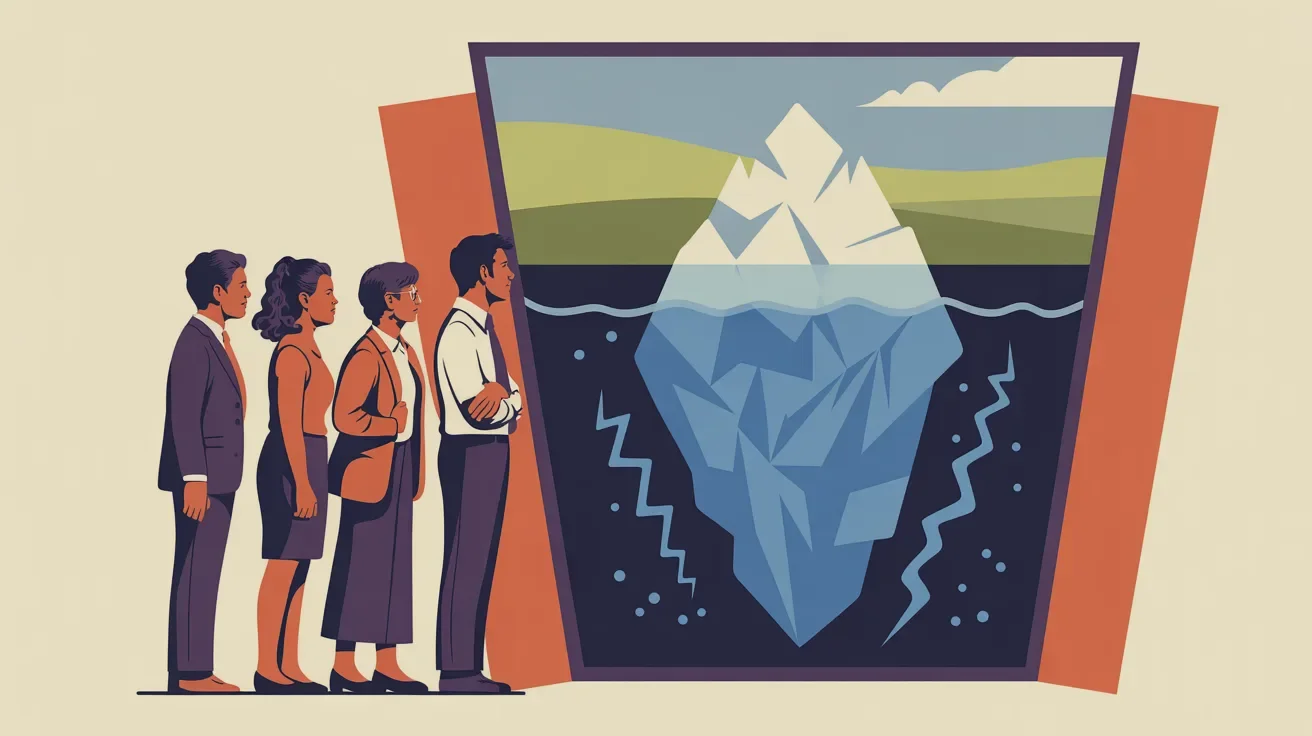 Retro illustration of iceberg showing hidden fundraising event costs beneath visible expenses