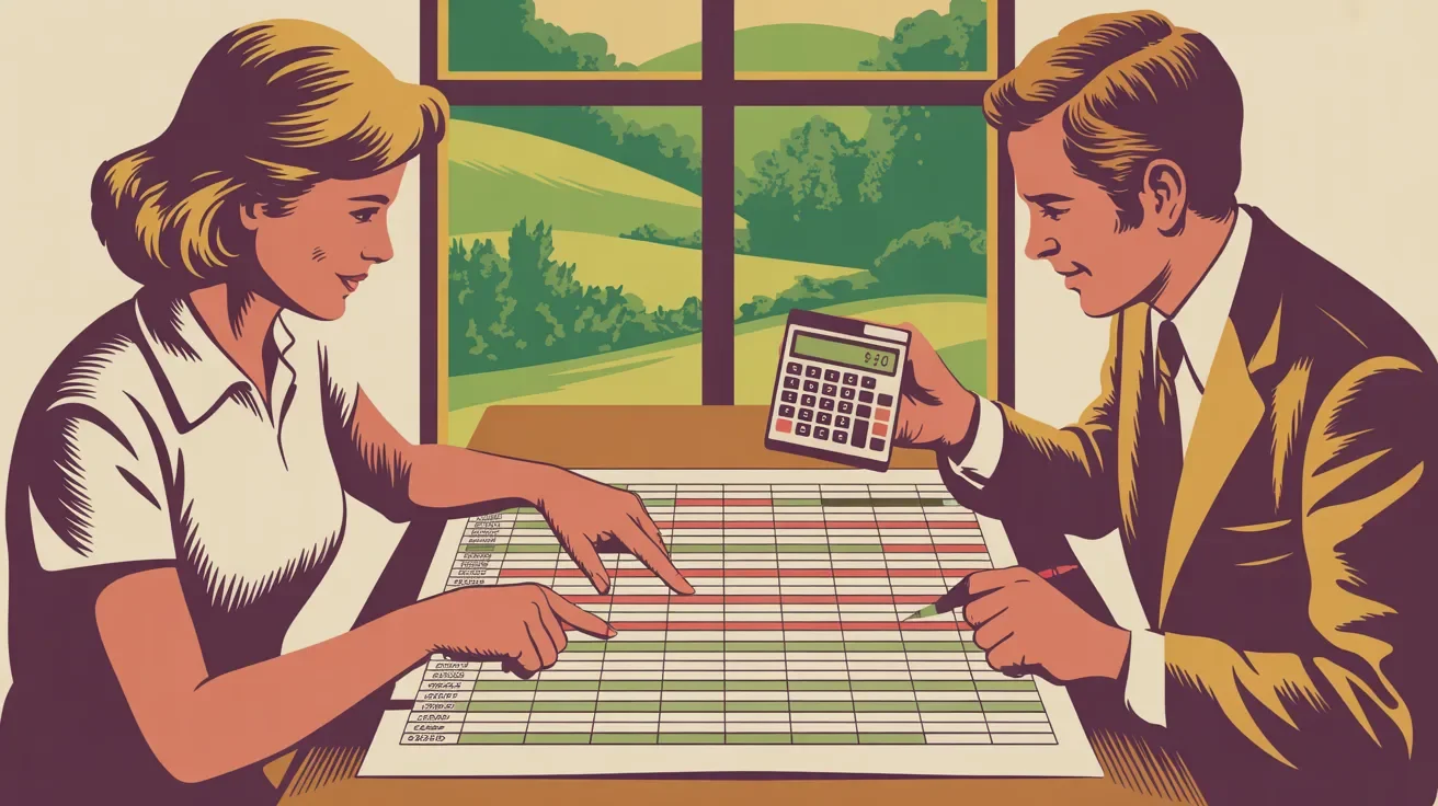 Retro illustration of nonprofit leaders collaboratively planning event budget with prioritization visible