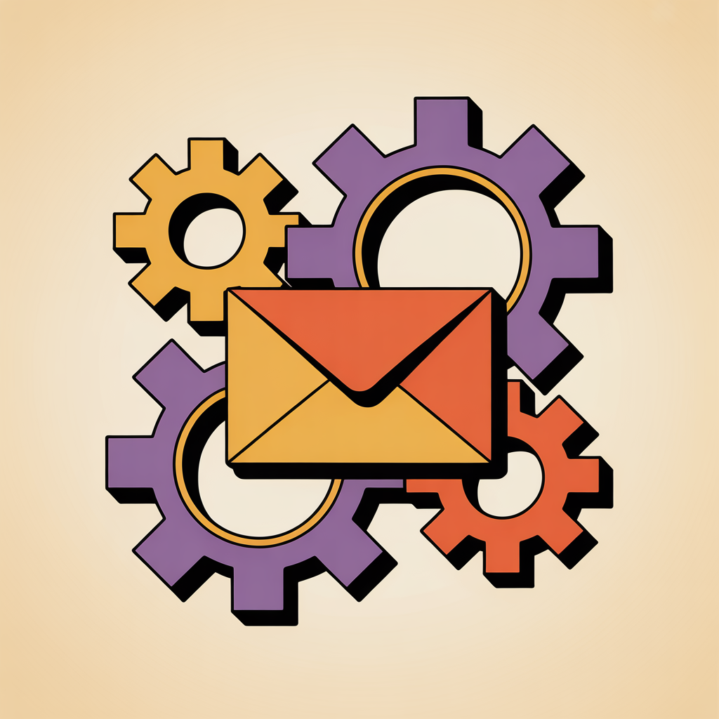 Retro gears with envelopes illustration representing email automation services