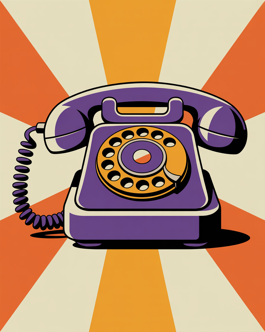 Retro telephone illustration inviting visitors to contact Purple Wave Creative for local seo services