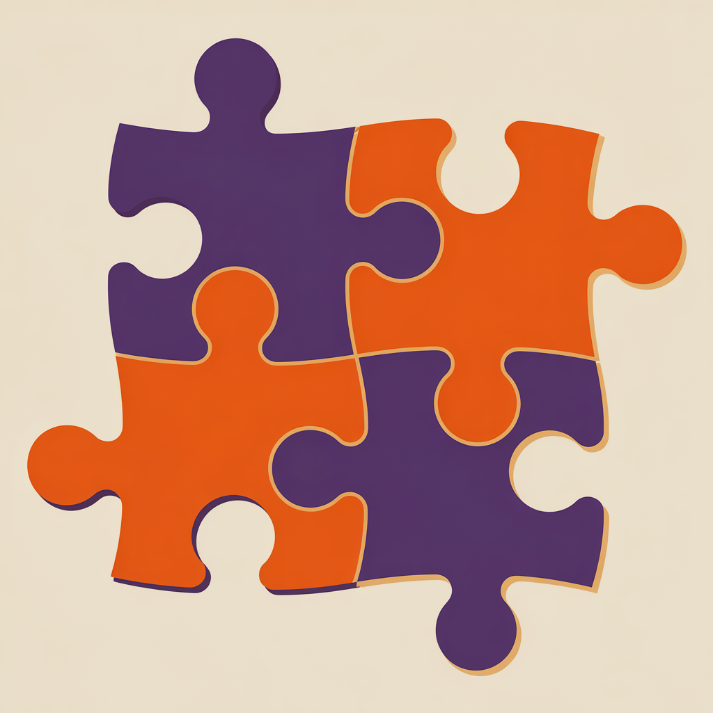 Retro puzzle pieces illustration representing right fit partnership for web design services