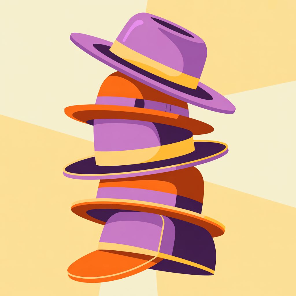 Retro stacked hats illustration representing small business owners wearing too many hats and needing marketing help
