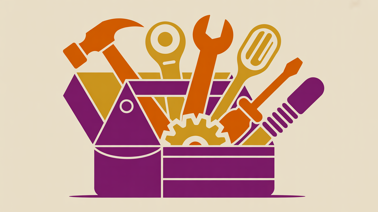 Retro illustration of a toolbox with social media management icons representing helpful tools for associations