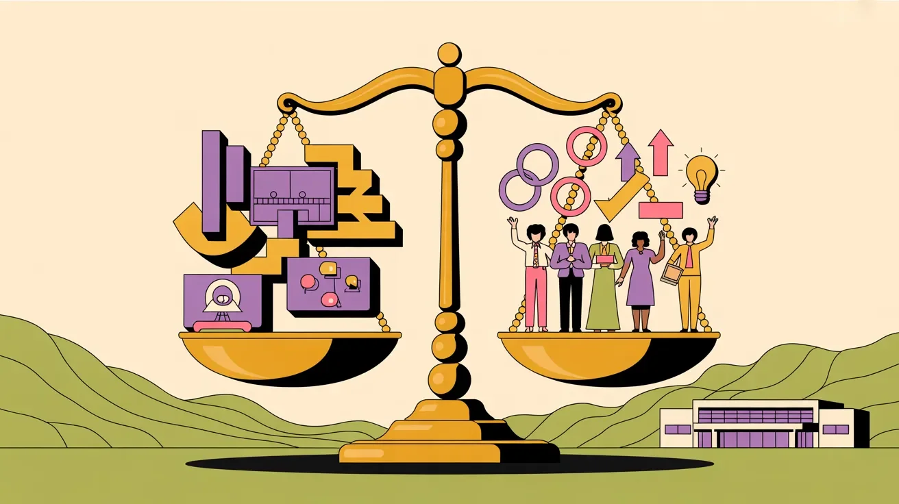 Retro illustration of association delivering event value to diverse members with balanced exchange shown