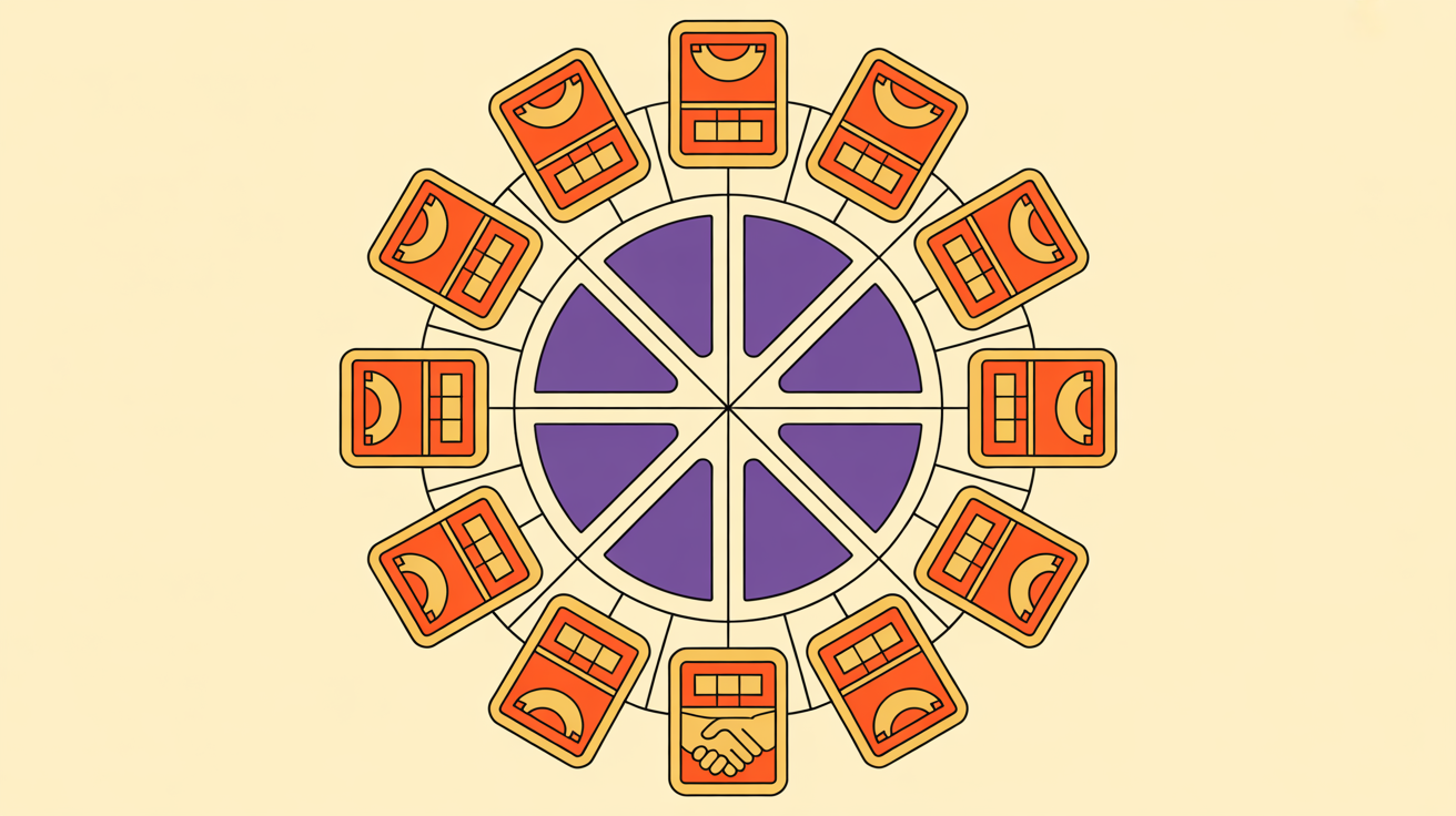 Retro illustration of a calendar with multiple touchpoints representing year-round sponsorship engagement opportunities