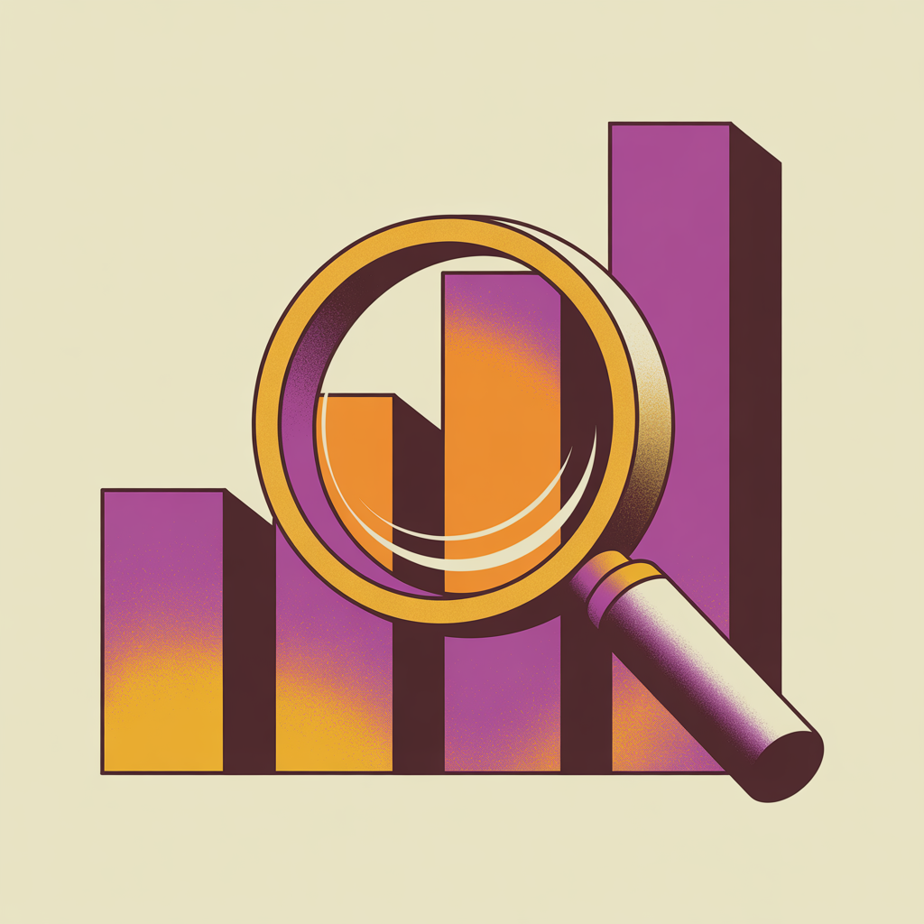 Retro bar chart with magnifying glass illustration representing social media analytics and reporting