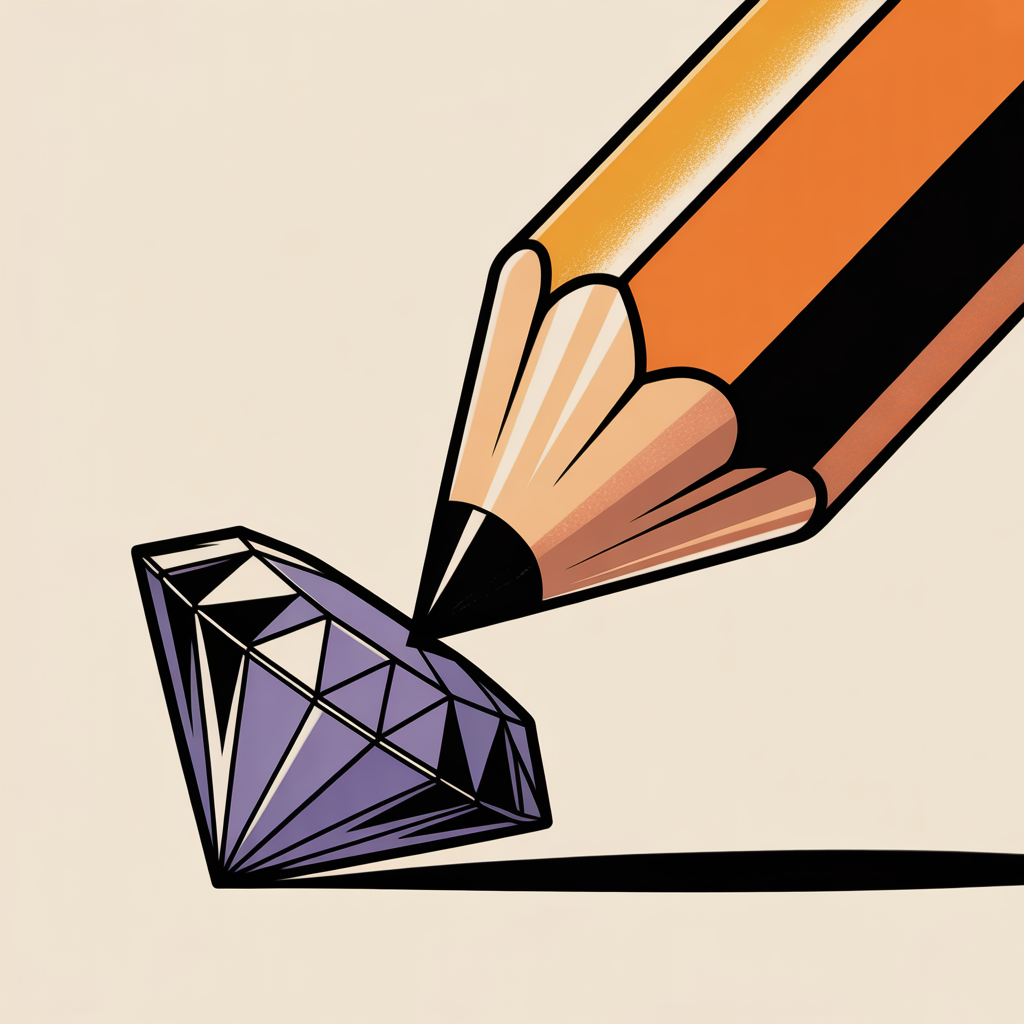 Retro pencil refining shape illustration representing design refinement process