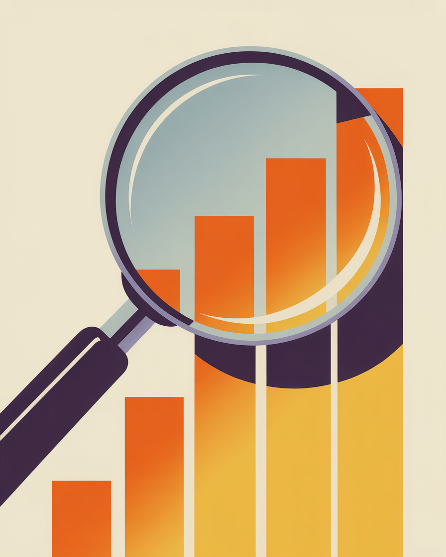 Retro magnifying glass and chart illustration representing SEO services for nonprofits and associations