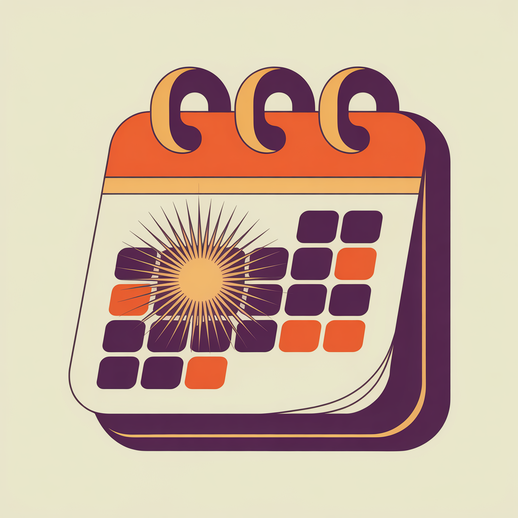 Retro calendar with spotlight illustration representing event graphics design services