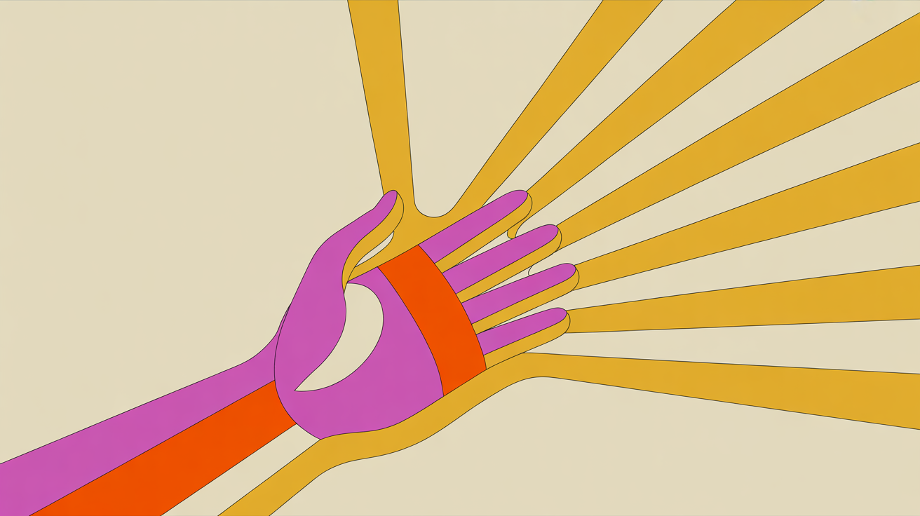 Retro illustration of a helping hand reaching out representing partnership and volunteer program strategy assistance