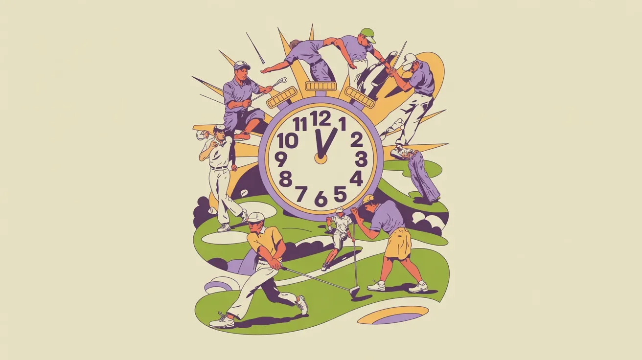 Retro illustration of golf outing promotional urgency with countdown, deadlines, and limited spots messaging