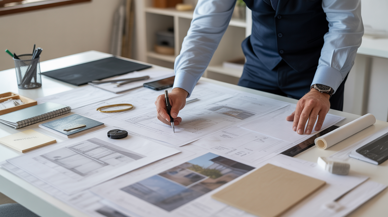 General contractor preparing professional project proposal showing detailed planning and comprehensive bidding process expertise