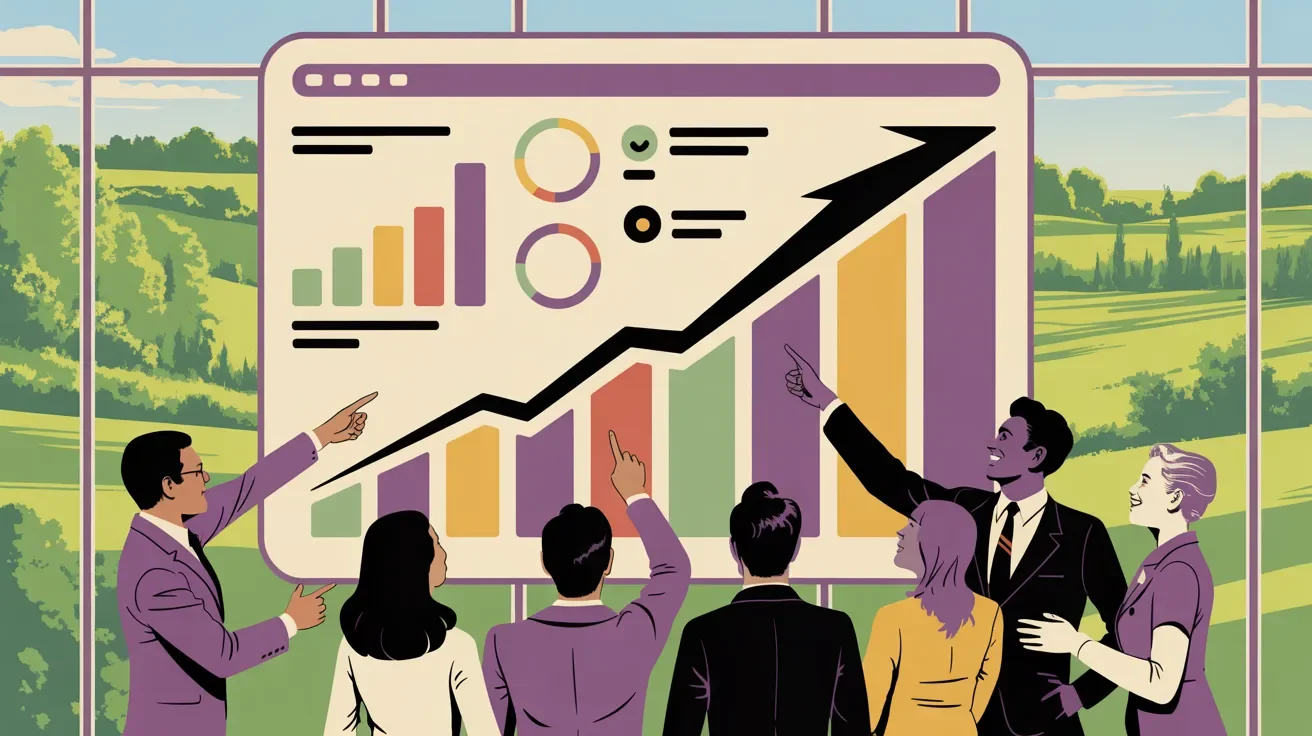 Retro illustration of association leadership reviewing membership impact metrics showing event correlation
