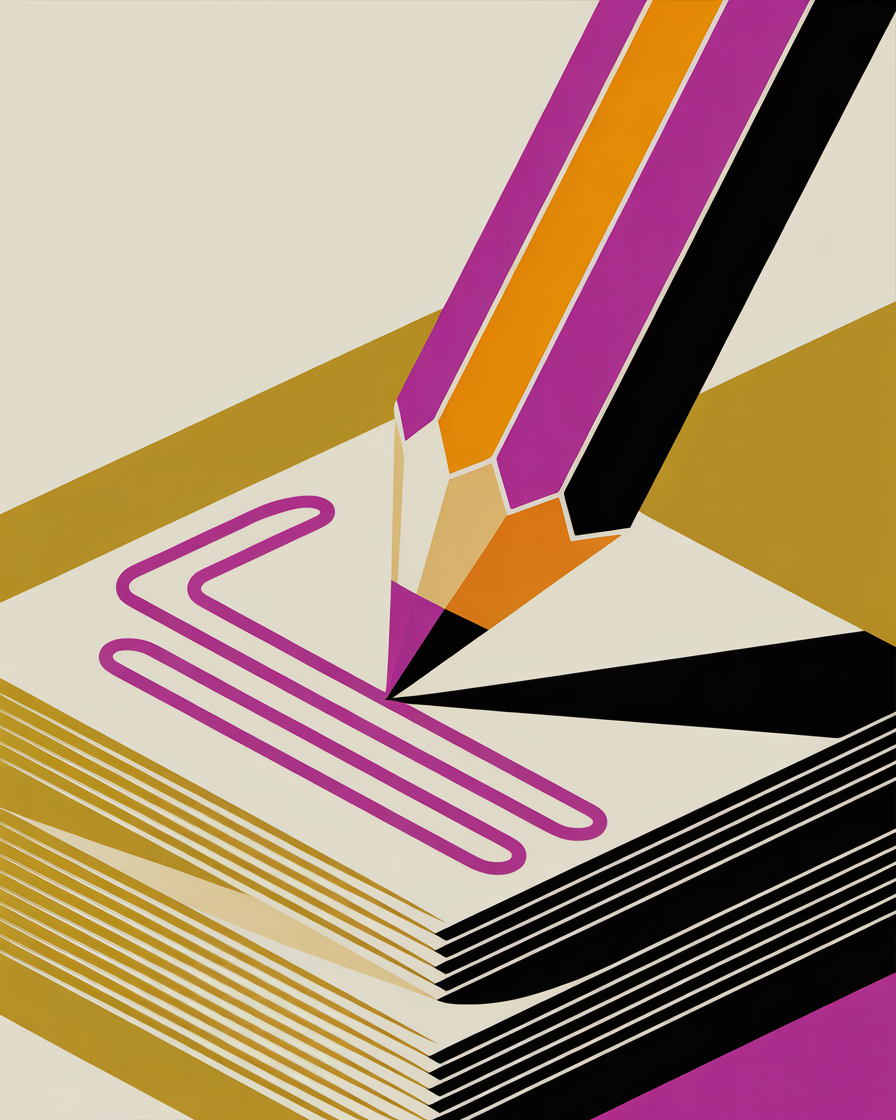 Retro pencil and documents illustration representing seo content strategy services