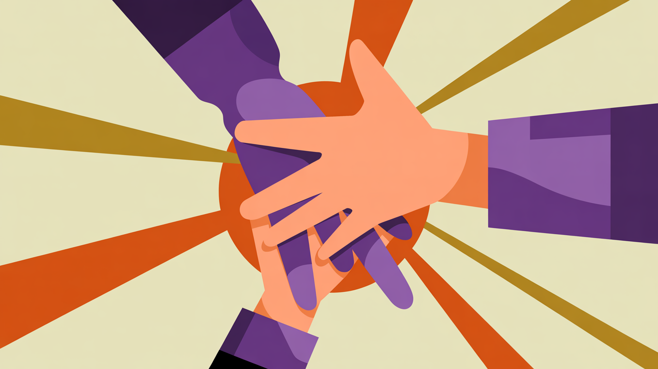Retro illustration of a helping hand reaching out representing partnership and member retention strategy assistance
