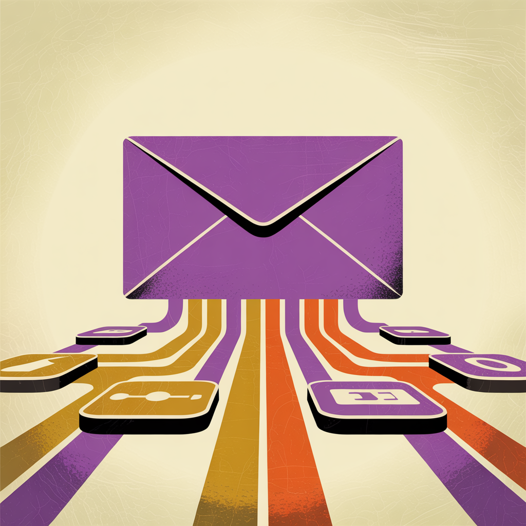 Retro envelope hub with connections illustration representing email platform flexibility