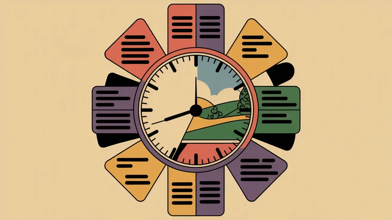 Retro illustration of board retreat agenda clock balancing work sessions with breaks for volunteer schedules