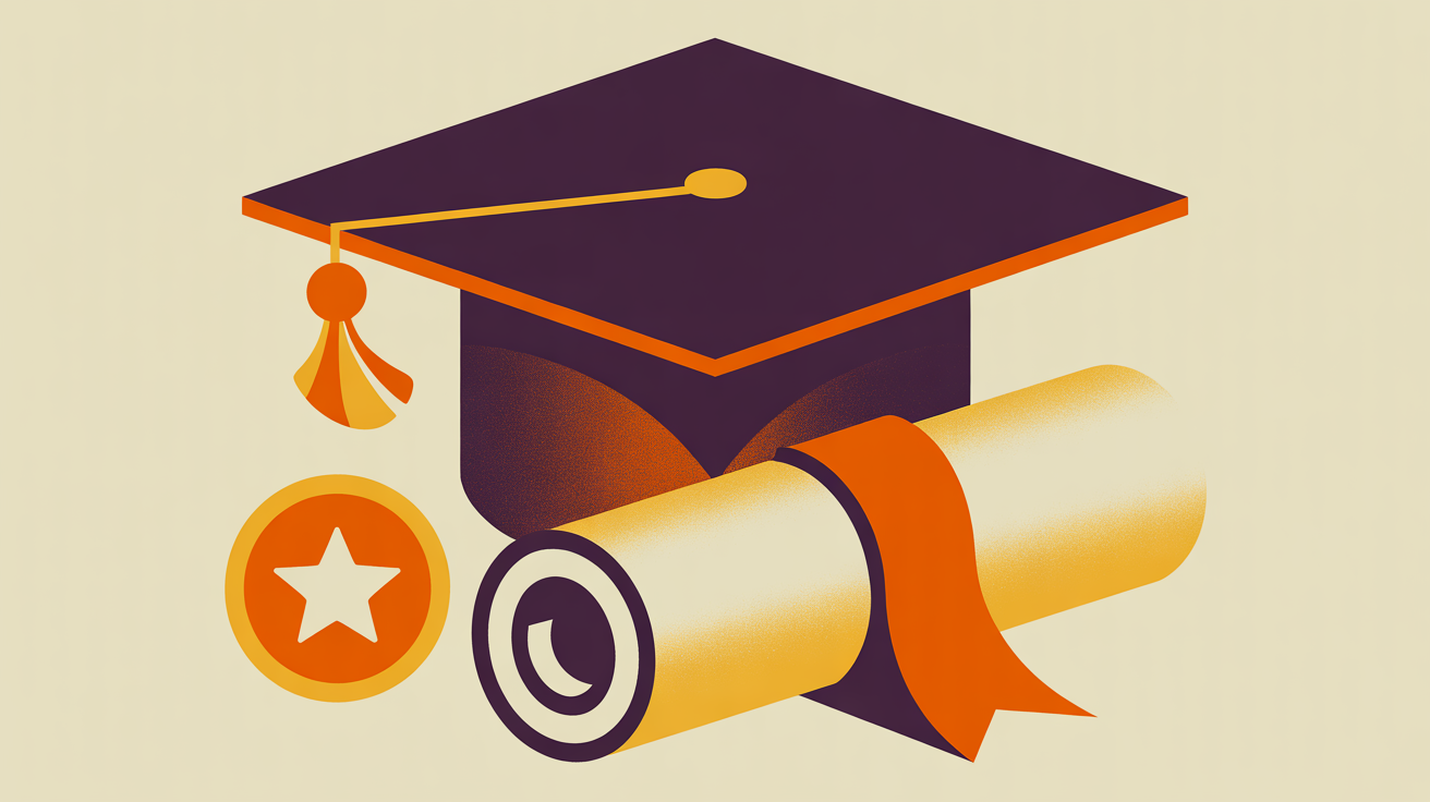 Retro illustration of a graduation cap and certificate representing professional education revenue for associations