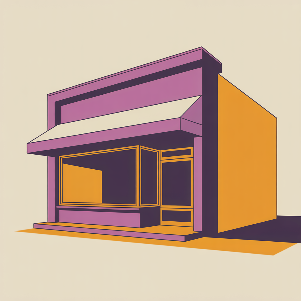 Retro storefront illustration representing graphic design for small businesses