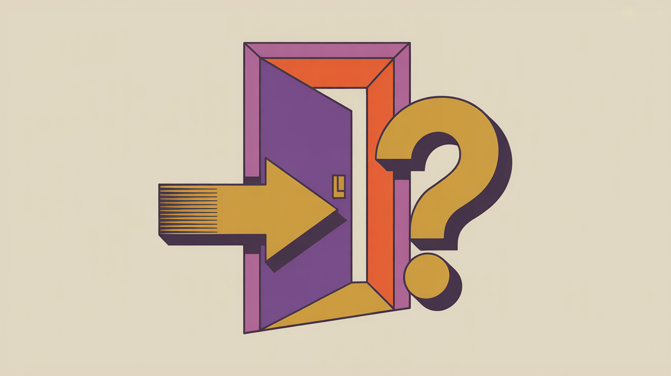 Retro illustration of an exit door with a question mark representing why sponsors leave associations