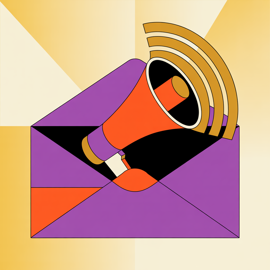 Retro envelope with megaphone illustration representing email campaign creation services