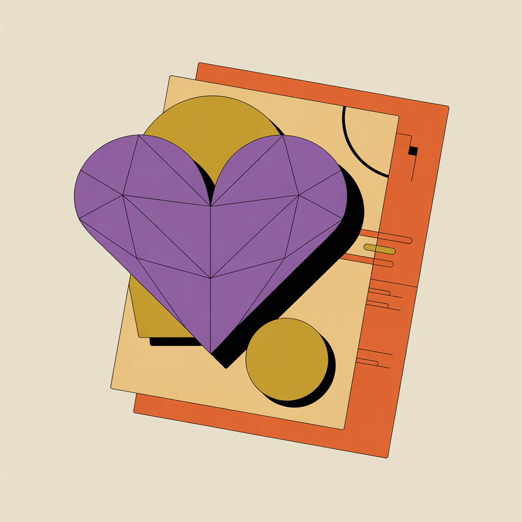 Retro heart and document illustration representing nonprofit graphic design services