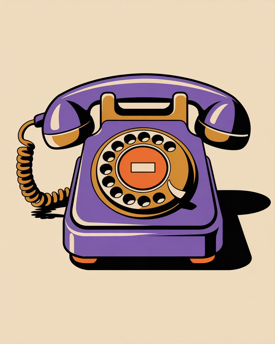 Retro telephone illustration inviting associations to contact Purple Wave Creative digital marketing agency